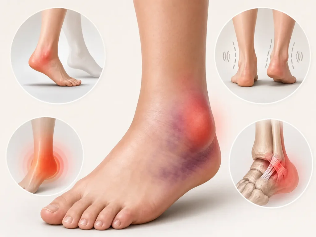 Síntomas del esguince de tobillo: inflamación, hematoma e inestabilidad